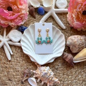 Blue and Gold Dangle Earrings with Coastal Charm